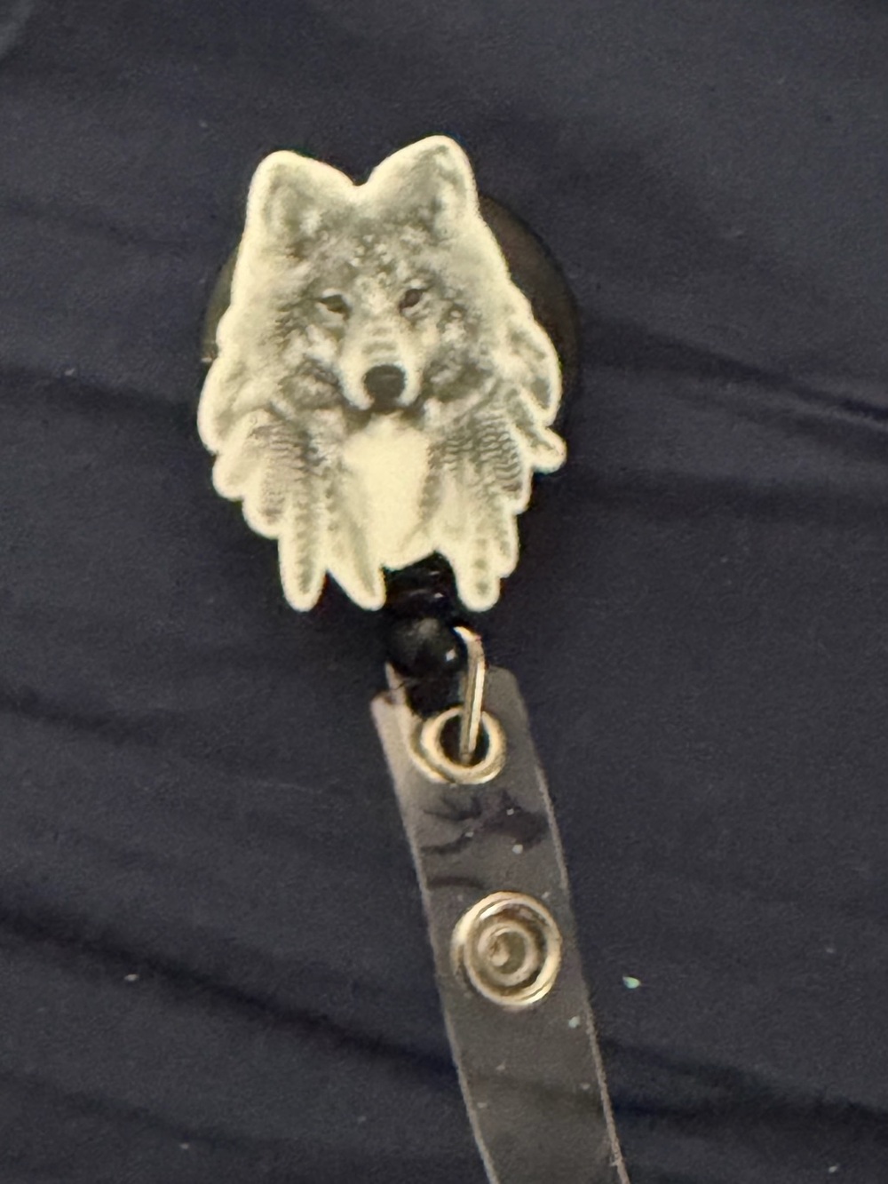 Wolf Face Badge Reel Retractable ID Holder - Black